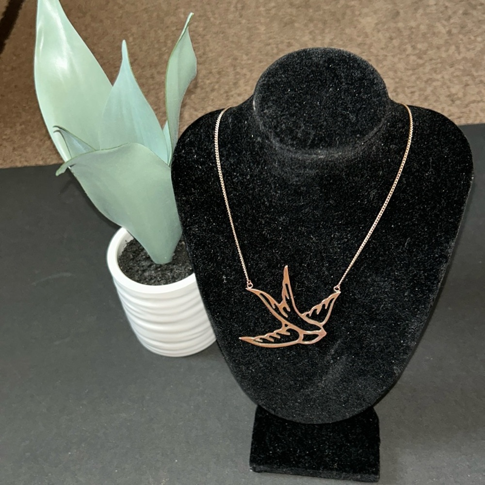 Vintage Metal Sparrow Rose tone Necklace